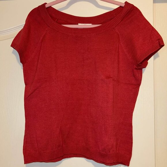 Lot of 2 Talbots dark pinkish red short sleeve sweater tops woman's size L large - Picture 2 of 11